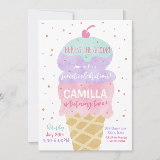 Invitación a la fiesta de cumpleaños de Ice Cream  (Anverso)