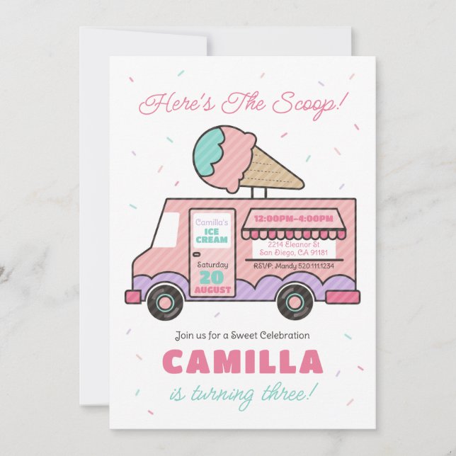 Invitación a la fiesta de cumpleaños de Ice Cream  (Anverso)
