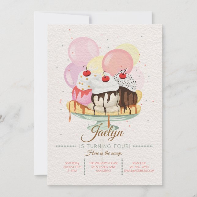 Invitación a la fiesta de cumpleaños de Ice Cream  (Anverso)
