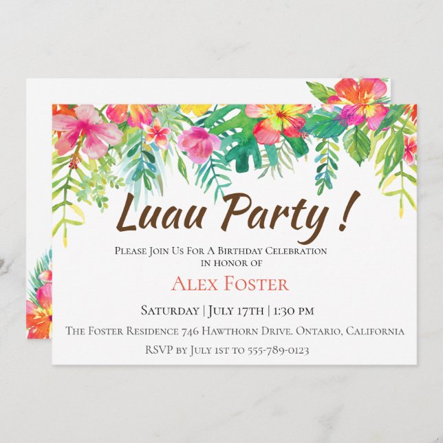 Invitación a la fiesta de cumpleaños de Island Lua (Anverso / Reverso)