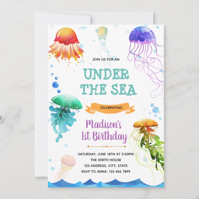 Invitación a la fiesta de cumpleaños de Jellyfish (Anverso)