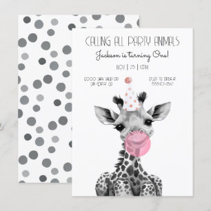 Invitación a la fiesta de cumpleaños de jirafa en 