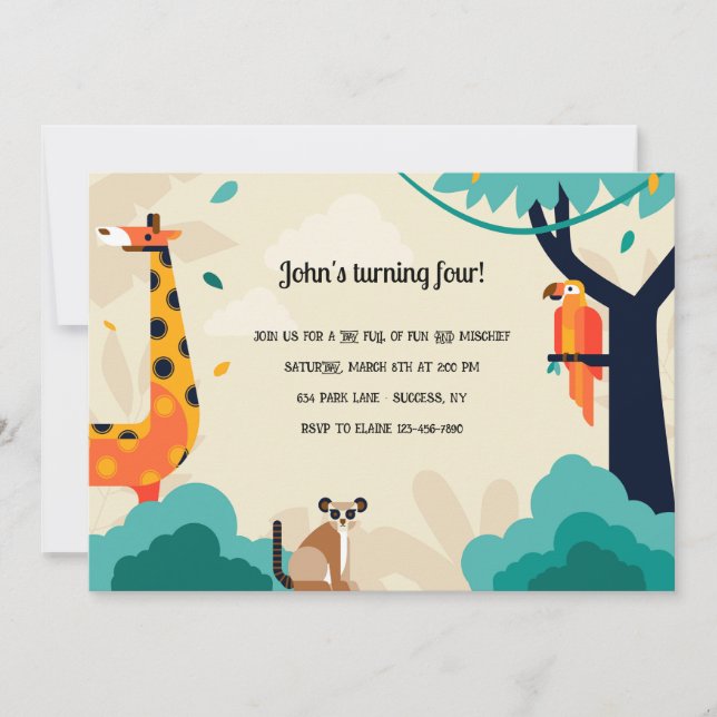 Invitación a la fiesta de cumpleaños de jirafa y a (Anverso)