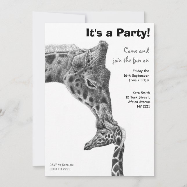 Invitación a la fiesta de cumpleaños de jirafa y t (Anverso)