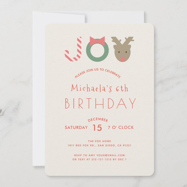 Invitación a la fiesta de cumpleaños de JOY Cute R (Anverso)