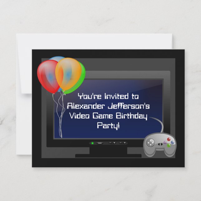 Invitación a la fiesta de cumpleaños de juegos de  (Anverso)