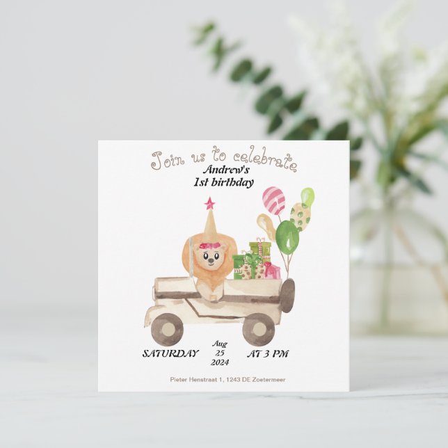 Invitación a la fiesta de cumpleaños de Jungle Saf (Anverso de pie)