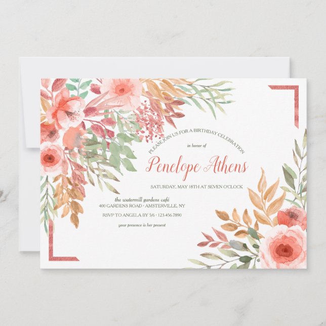 Invitación a la fiesta de cumpleaños de Just Peach (Anverso)