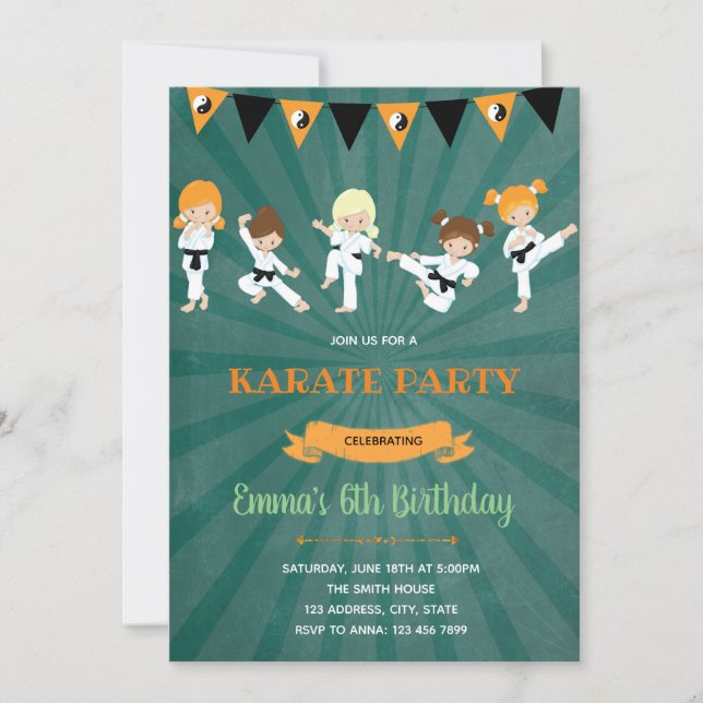 Invitación a la fiesta de cumpleaños de Karate (Anverso)