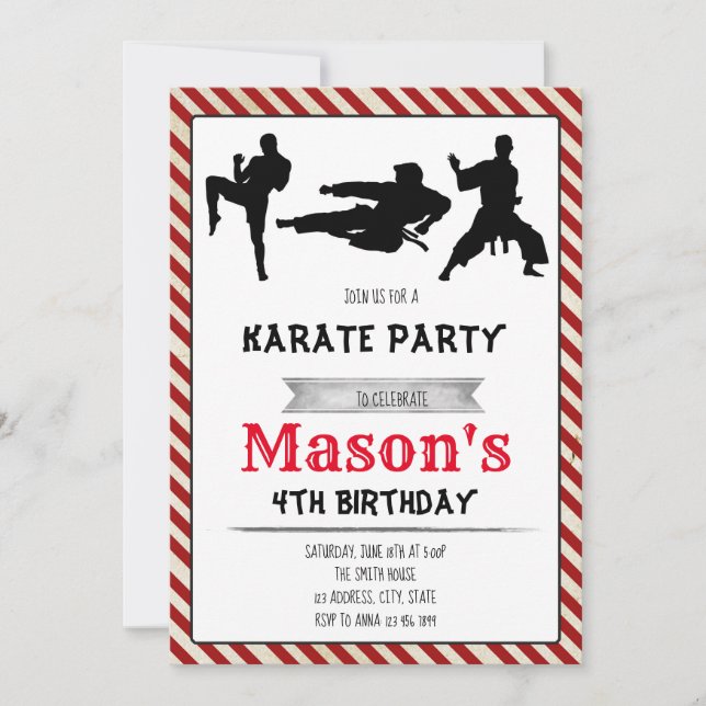 Invitación a la fiesta de cumpleaños de Karate (Anverso)