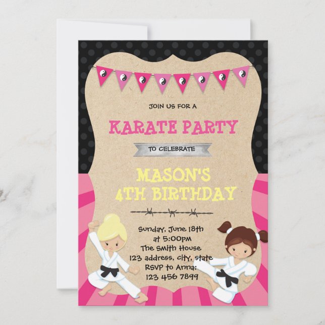 Invitación a la fiesta de cumpleaños de Karate (Anverso)