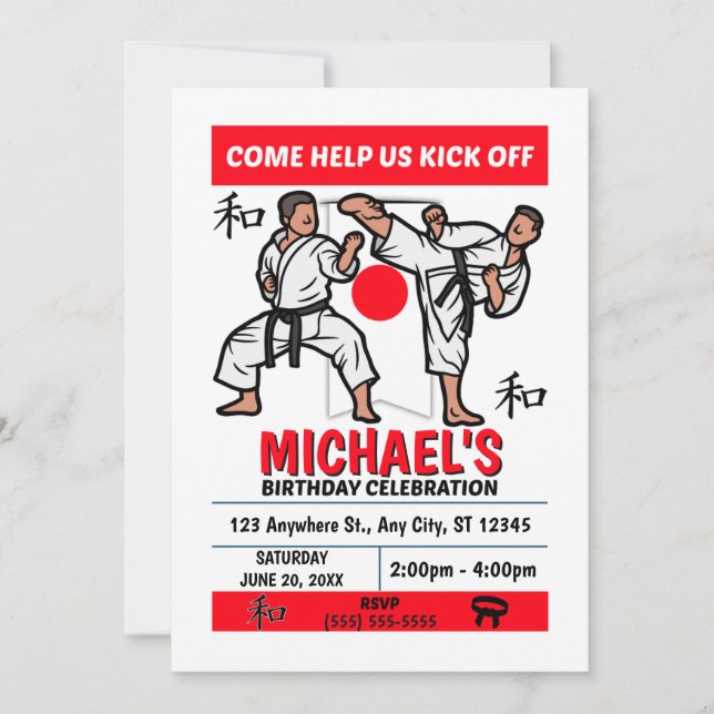 Invitación a la Fiesta de Cumpleaños de Karate (Ni (Anverso)