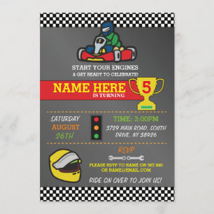 Invitación a la fiesta de cumpleaños de Kart con c