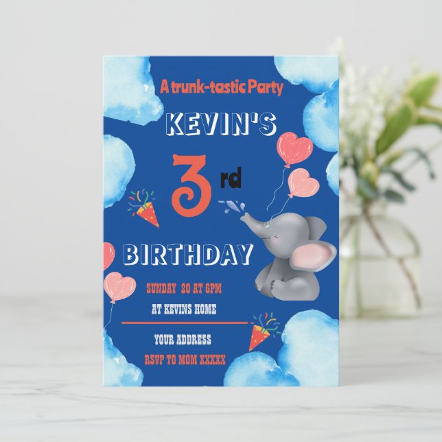 Invitación a la fiesta de cumpleaños de Kids Eleph (Anverso de pie)