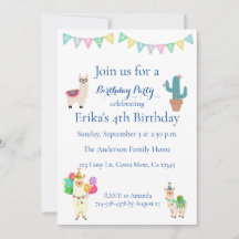 Invitación a la fiesta de cumpleaños de Kids Llama