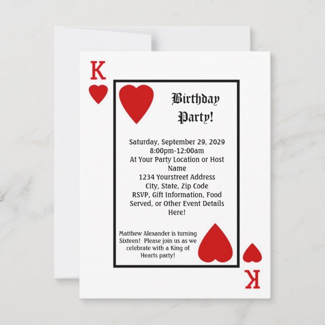 Invitación a la fiesta de cumpleaños de King Heart (Anverso)