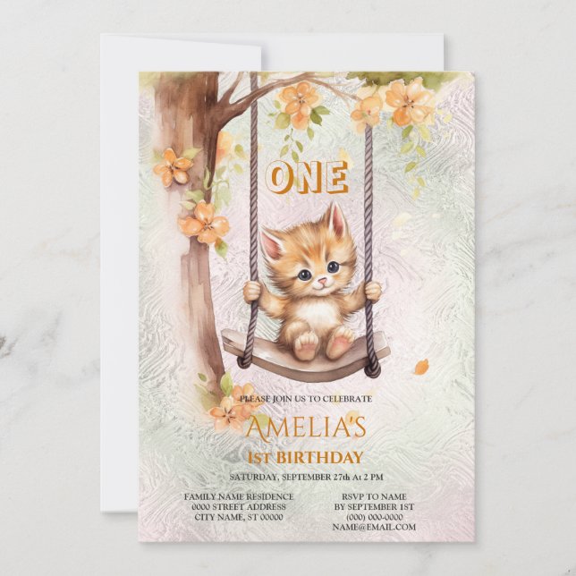 Invitación a la fiesta de cumpleaños de Kitten Swi (Anverso)