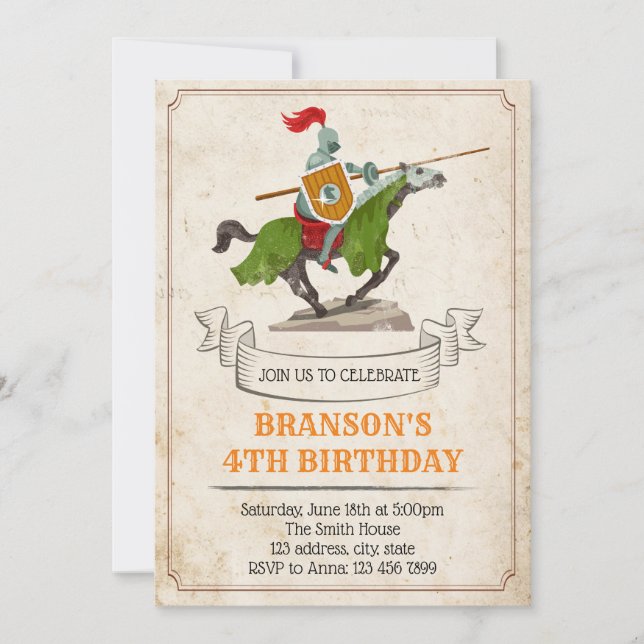 Invitación a la fiesta de cumpleaños de Knight (Anverso)