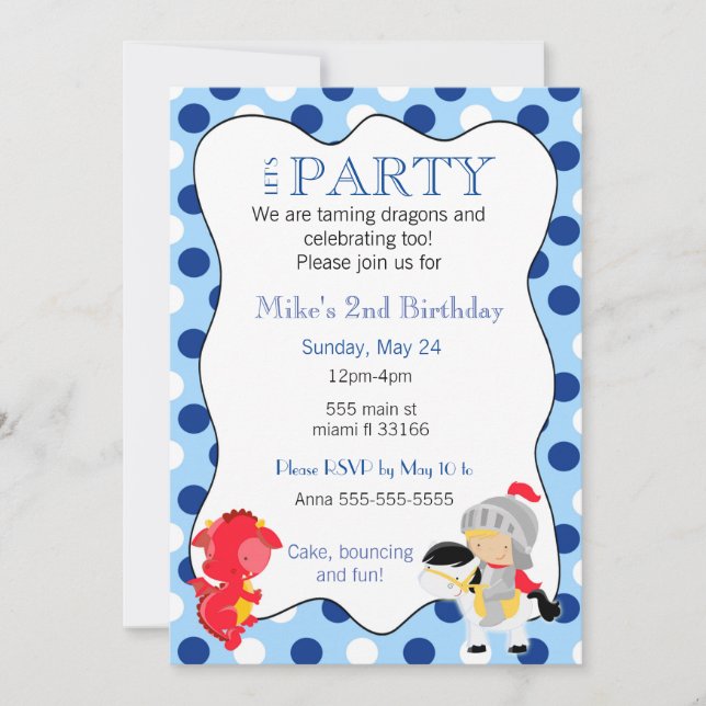 Invitación a la fiesta de cumpleaños de Knight Dra (Anverso)