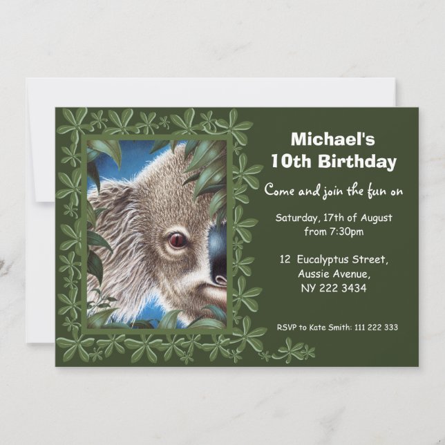 Invitación a la fiesta de cumpleaños de Koala (Anverso)