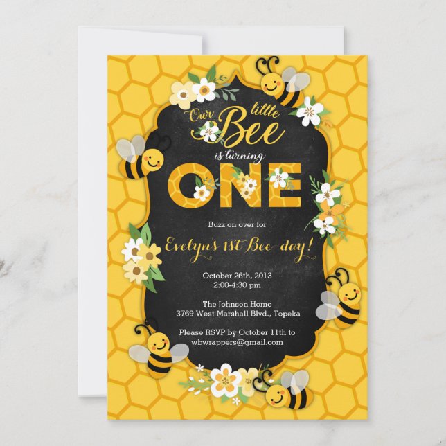Invitación a la Fiesta de Cumpleaños de la Abeja - (Anverso)
