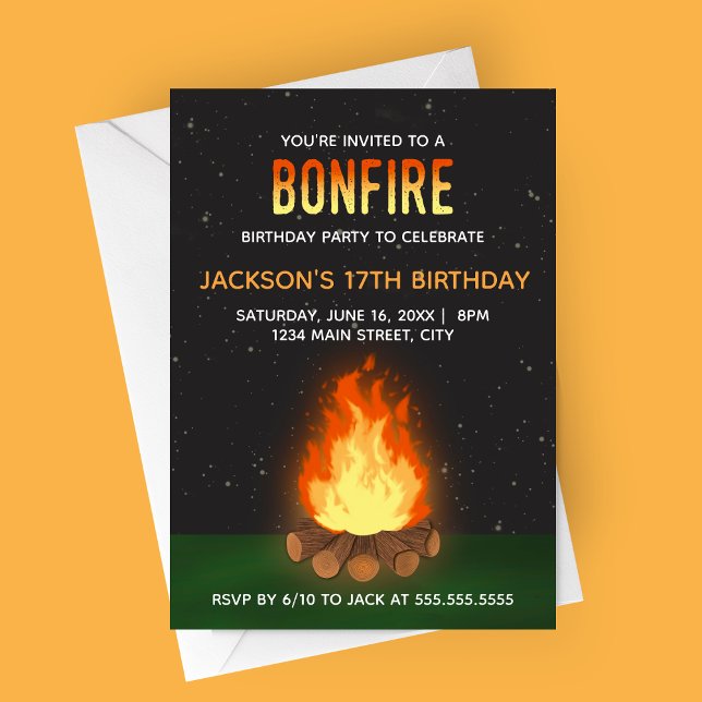 Invitación a la Fiesta de Cumpleaños de la Bomba (Bonfire Party Invitation | Birthday, Retirement, Summer Party)