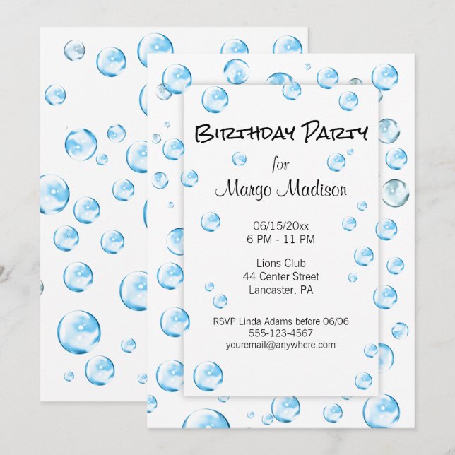 Invitación a la fiesta de cumpleaños de la burbuja (Anverso / Reverso)