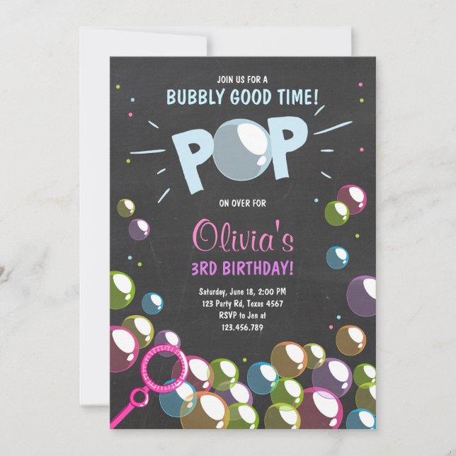 Invitación a la fiesta de cumpleaños de la burbuja (Anverso)