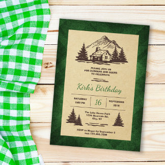 Invitación a la fiesta de cumpleaños de la cabaña 