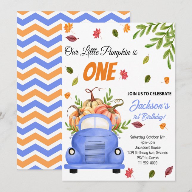 Invitación a la fiesta de cumpleaños de la calabaz (Anverso / Reverso)