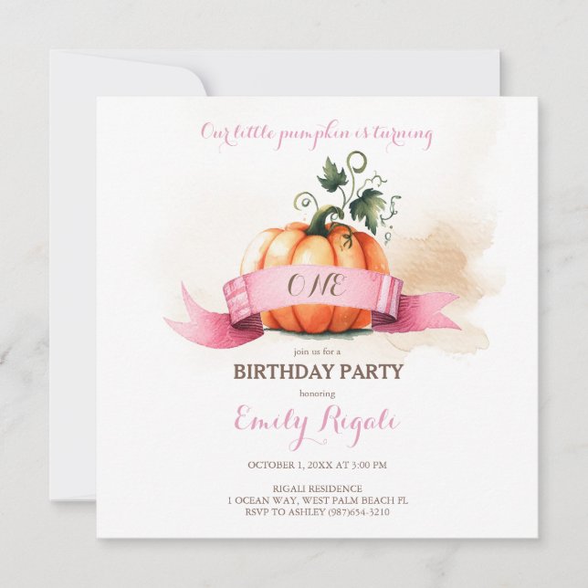 Invitación a la fiesta de cumpleaños de la calabaz (Anverso)