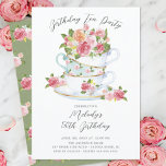 Invitación a la fiesta de cumpleaños de la Copa Ch<br><div class="desc">Tejidos de china de época con flores rosadas de bonito sobre un fondo blanco con una espalda floral verde coordinada para un toque especial.</div>