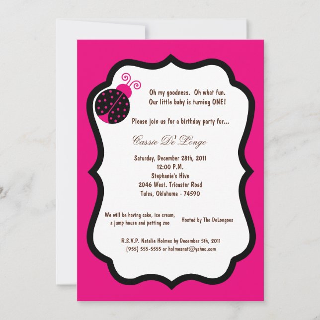Invitación a la fiesta de cumpleaños de la dama de (Anverso)