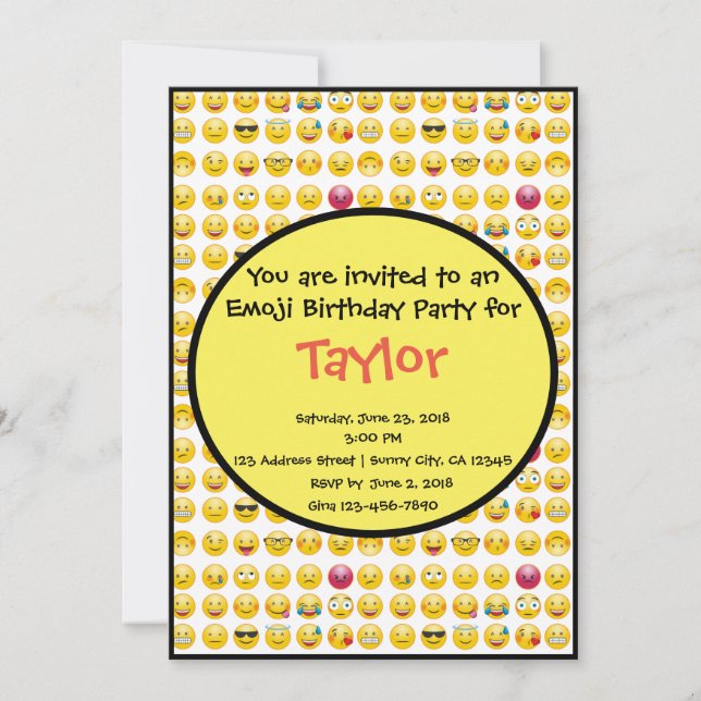 Invitación a la fiesta de cumpleaños de la Emoji (Anverso)