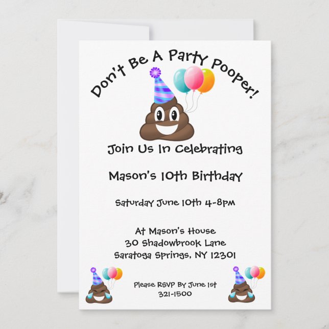 Invitación a la fiesta de cumpleaños de la Emoji d (Anverso)
