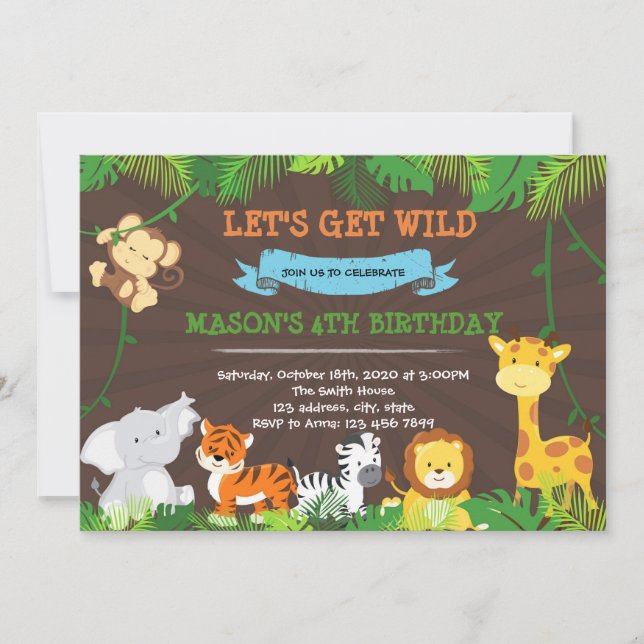Invitación a la fiesta de cumpleaños de la jungla (Anverso)