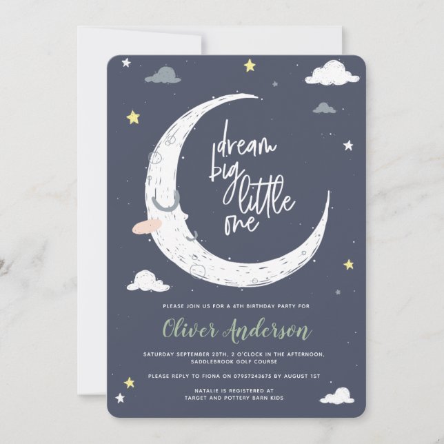 Invitación a la fiesta de cumpleaños de la luna y  (Anverso)