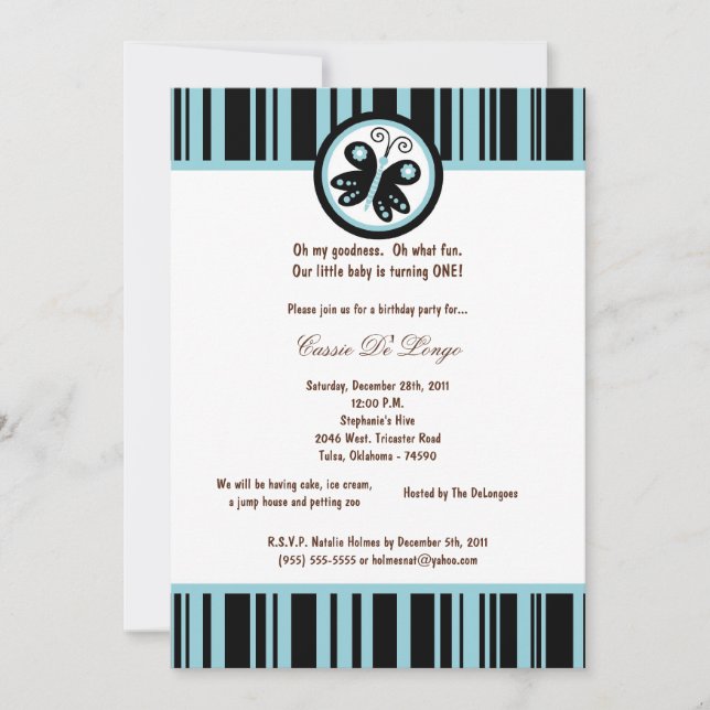 Invitación a la fiesta de cumpleaños de la maripos (Anverso)