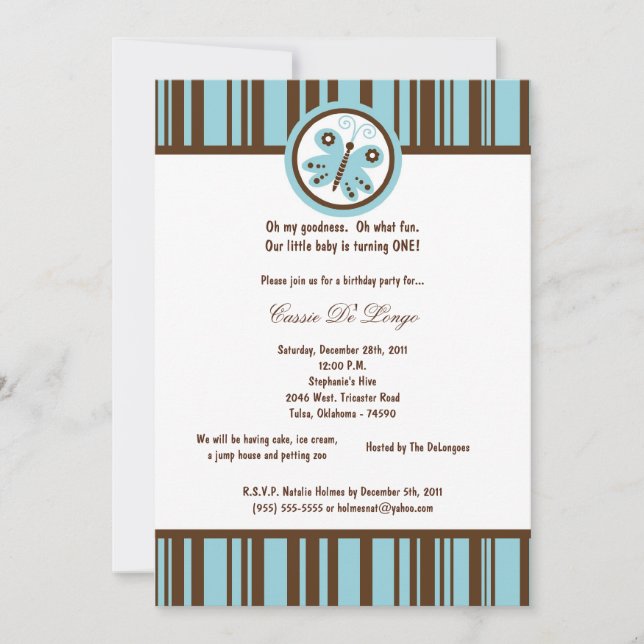 Invitación a la fiesta de cumpleaños de la maripos (Anverso)