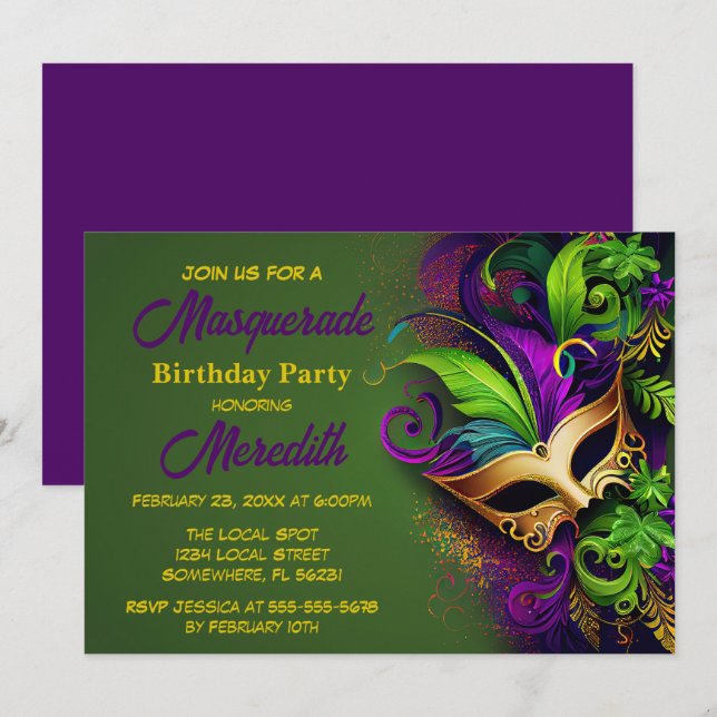 Invitación a la fiesta de cumpleaños de la mascara (Anverso / Reverso)