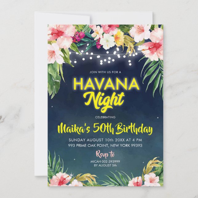Invitación a la fiesta de cumpleaños de la noche d (Anverso)