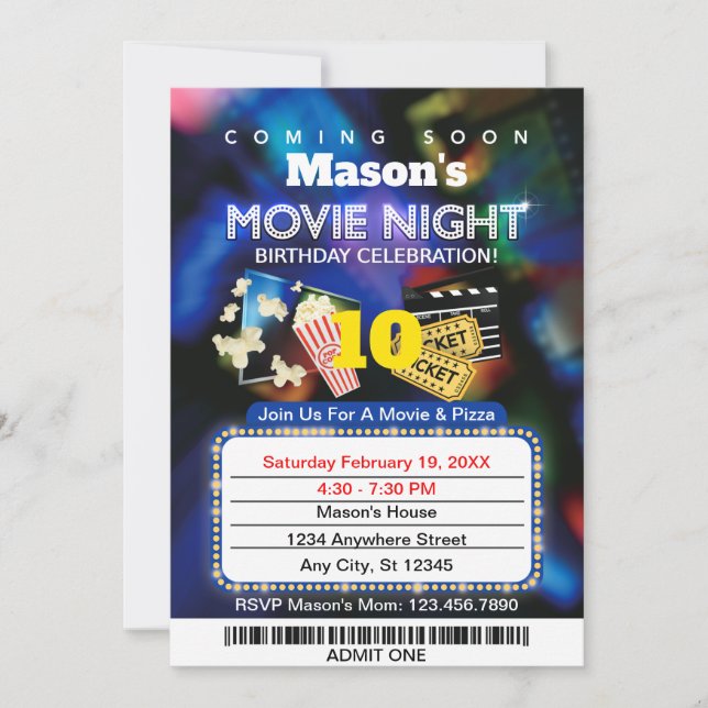 Invitación a la fiesta de cumpleaños de la noche d (Anverso)