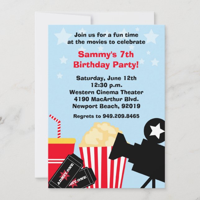 Invitación a la fiesta de cumpleaños de la películ (Anverso)