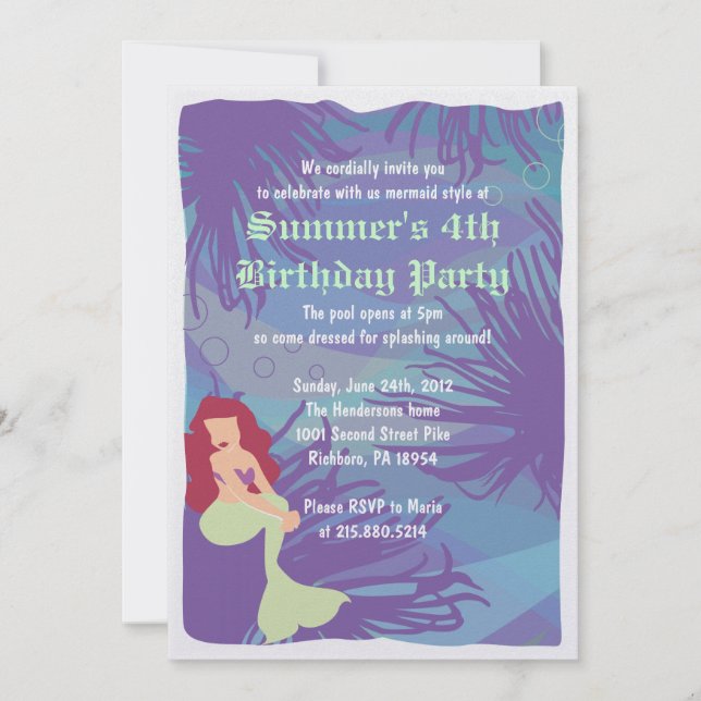 Invitación a la fiesta de cumpleaños de la piscina (Anverso)