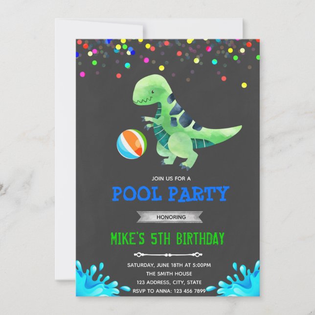 Invitación a la fiesta de cumpleaños de la piscina (Anverso)