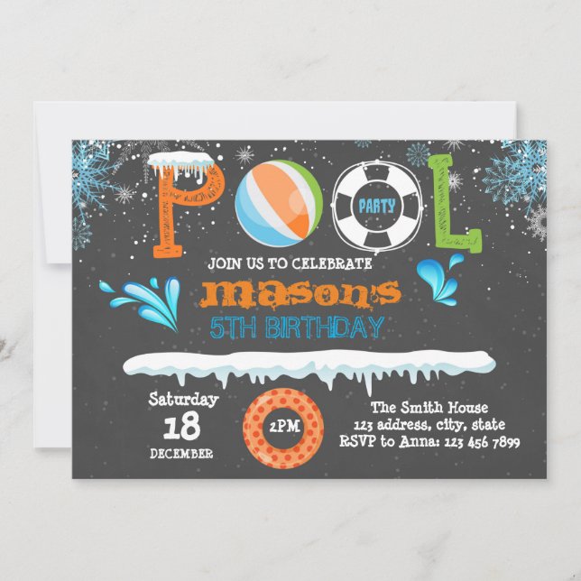Invitación a la fiesta de cumpleaños de la piscina (Anverso)