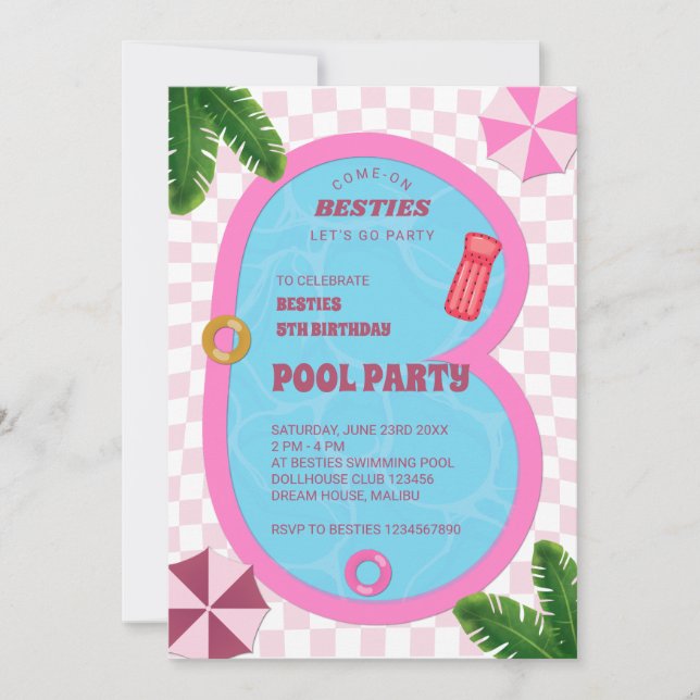Invitación a la fiesta de cumpleaños de la piscina (Anverso)
