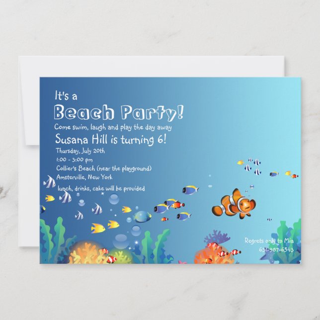 Invitación a la fiesta de cumpleaños de la playa d (Anverso)