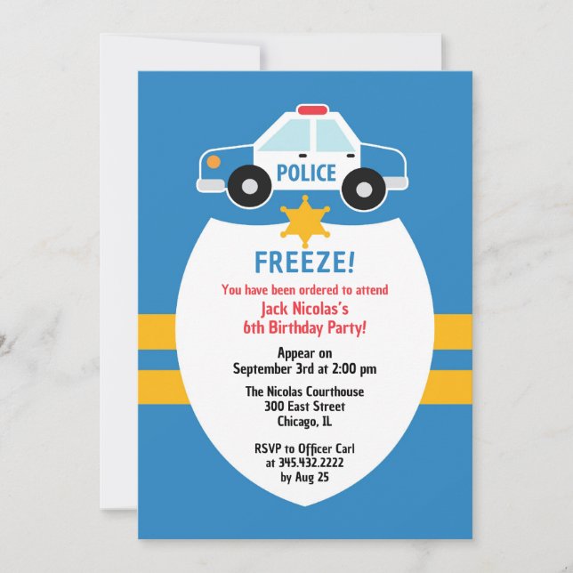 Invitación a la fiesta de cumpleaños de la policía (Anverso)