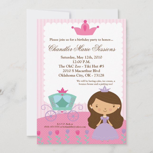 Invitación a la fiesta de cumpleaños de la princes (Anverso)
